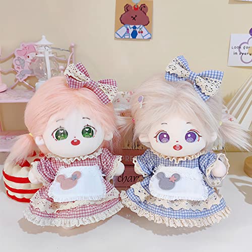 Image of niannyyhouse 20cm Plush Doll Clothes Lattice Maid Suit Headwear Apron Dress 8in Doll Accessories (Pink)