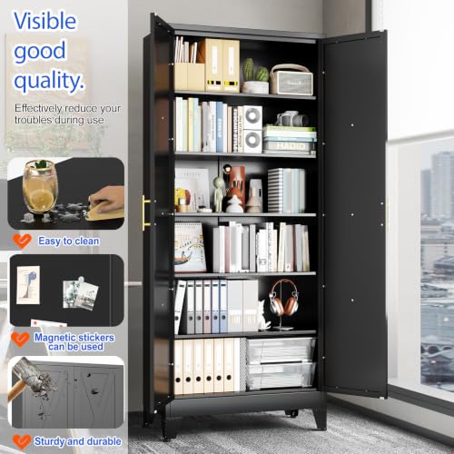 Image of GAIOUS 74.8 inch Tall Kitchen Pantry Cabinet, Metal File Storage Cabinet Black