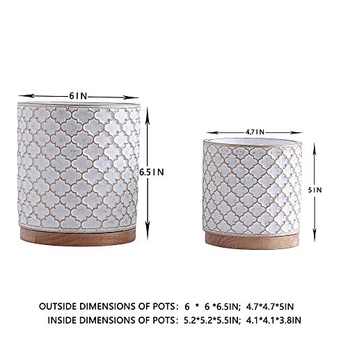 YISHANG Cement Planter Flower Pot - 4.7 Inch and 6 Inch Indoor Plants Containers Without Drain Hole,Round Flower Planter Pots for Plants with Bamboo Saucer/Tray,Set of 2 (White)