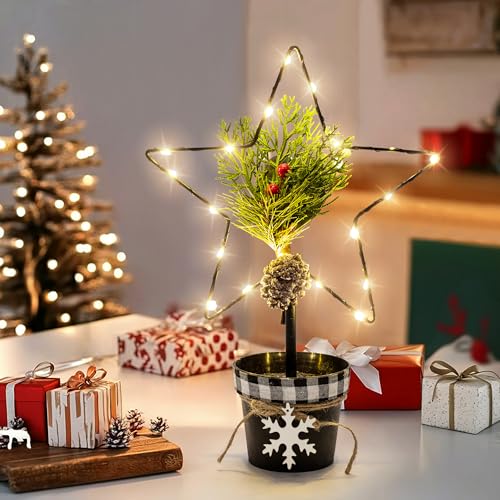 GIGALUMI Tisch-Weihnachtsdekoration, Mini Weihnachtsbaum mit 20...