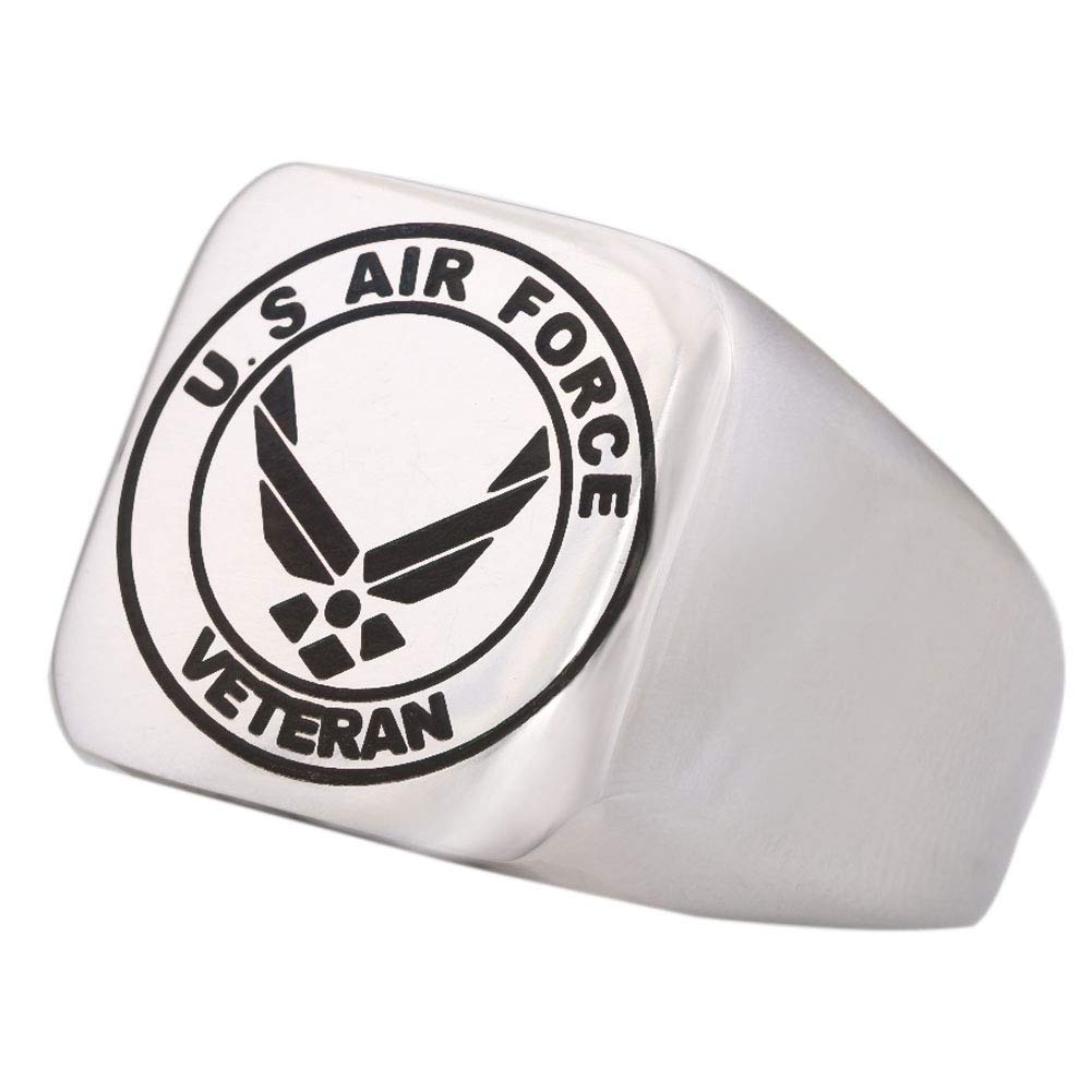 Well Polished Engraved United States Air Force Veteran Military Mens Logo Stainless Steel Ring