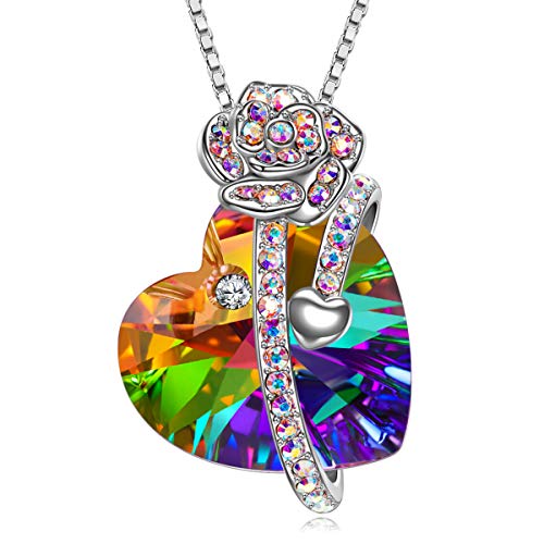 J. RENEÉ Collares Mujer, Colgante Corazon Rosa, con Cristal Colorido de Swarovski, Collar de Flores, Joyas para Mujer
