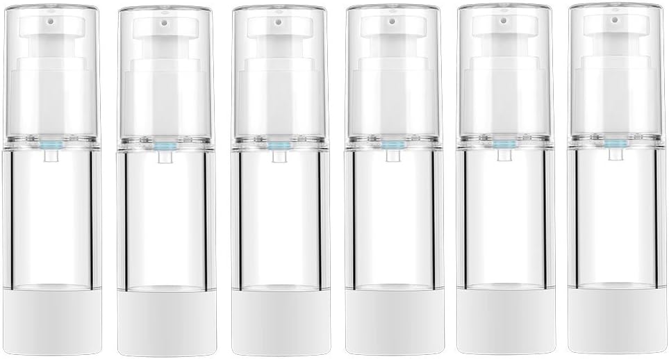LONGWAY 1 Oz (30ML) Empty Airless Pump Bottles | Travel Lotion Pump Containers/Airless Lotion Dispenser - for Refillable Cosmetic Bottle, Foundation Pump NO BPA (Pack of 6, Clear)