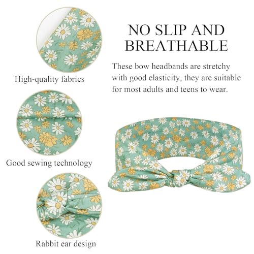 Image of Huachi 12 Pack Wild Floral Bow Headbands for Women Elastic Headwraps Hair Band Yoga Running Sports Knotted Hair Bands Stretchy Rabbit Ears Turban Fashion Sport Cute Hair Accessories