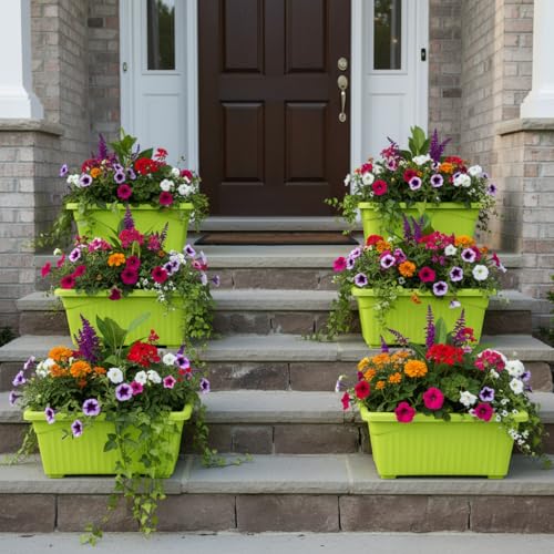 Image of Bianco Rectangular Plastic Pots for Plants, Jupiter Flower Pots for Home, Window Display, Garden (35 x 18.5 x 15 cm) (Green) (Pack of 6)