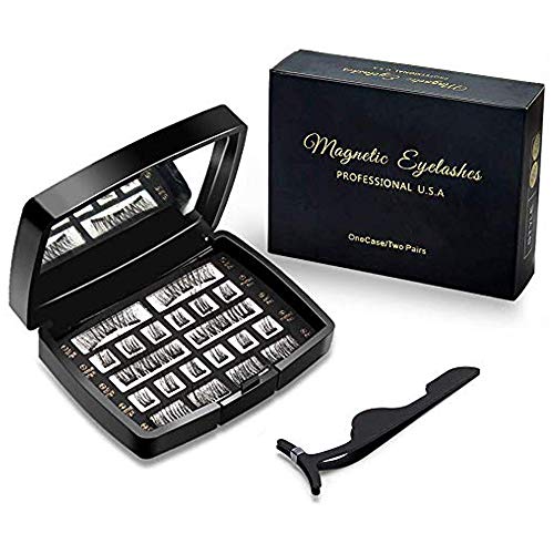 Preisvergleich Produktbild Verbesserte Magnetische Wimpern 3D Seidenfaserwimpern Leicht und Einfach zu Tragen, Edelstahl Pinzette & Wimpernbürste & Gespiegelter Box