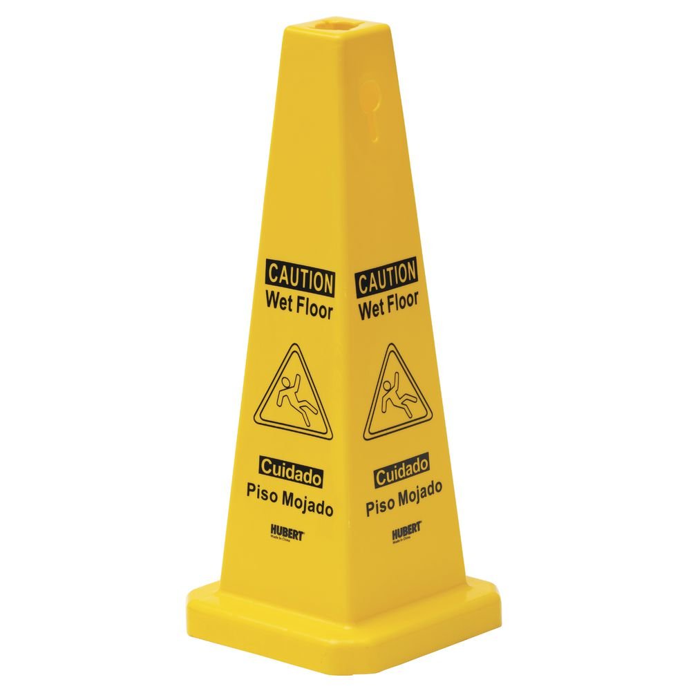 Wet Floor Safety Cone Yellow Plastic 4 Sided - 10 13/16"L x 10 13/16"W x 27 3/16"H by HUBERT – Plastic, Yellow