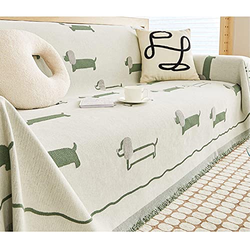 ROHNES Manta de Tiro,Colcha de sofá de Doble Cara Manta de Tiro con borlas,borlas de Jacquard de Chenilla Tejidas,para sofá Cama Funda Protectora de sofá Decorativa Funda de Cama(Verde,180 * 150cm)