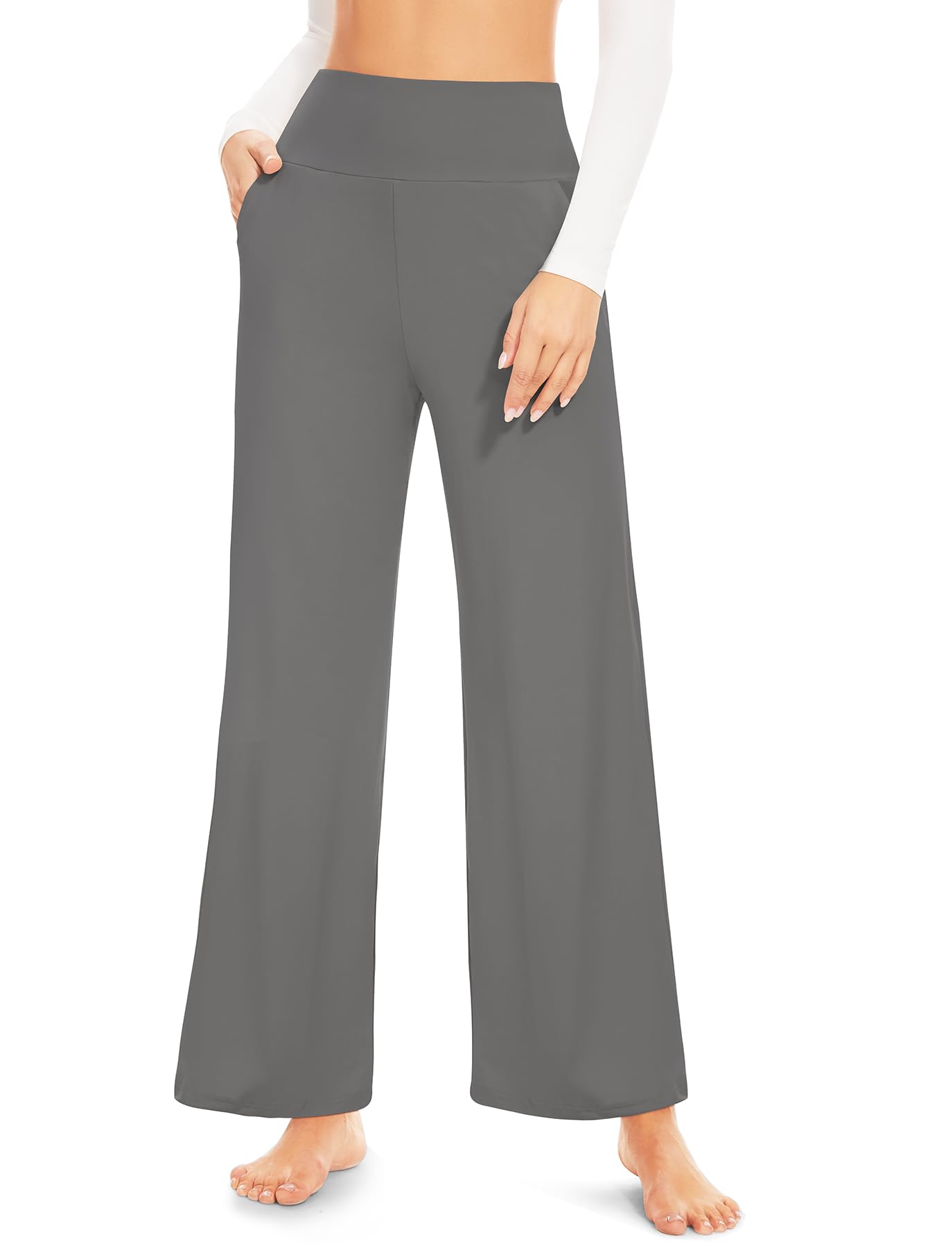 ACTINPUT Yogahose Damen High Waist - Halara Hosen Damen mit Taschen, Weites Bein Schlaghose Flared Leggings Stoffhose Jogginghose Freizeithose für Yoga, Workout, Fitness,Sports