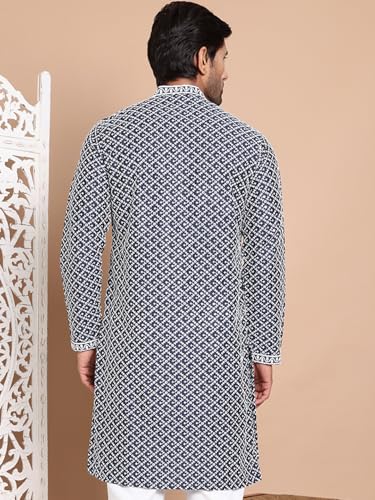Image of Jompers Men's Silk Blend Regular Fit Sequin Chikankari Front Open Kurtas