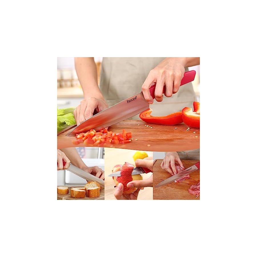 hecef-Kitchen-Knife-Block-Set-12-Pieces-Knife-Set-with-Wooden-Block-Steak-Knives-Set-Lightweight-and-Strong-High-Carbon-Stainless-Steel-Cutlery-Set-Extended-Handle-Design hecef Kitchen Knife Block Set, 12 Pieces Knife Set with Wooden Block & Steak Knives Set, Lightweight and Strong High Carbon Stainless Steel Cutlery Set, Extended Handle Design