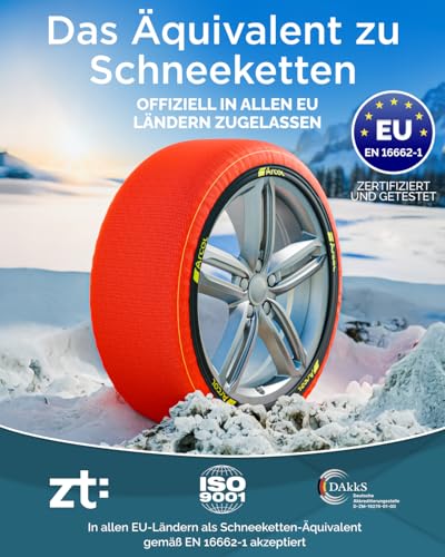 ARCOL Textilschneekette EN 16662-1 Homologiert - Zwei Textil Schneeketten Snow Sock Größe L für R14 - R20 (Reifengröße innen detalliert angegeben) (Control, L)