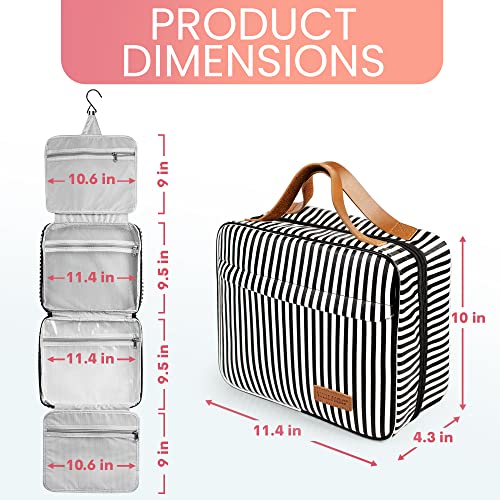 Wdlhqc Hanging Travel Toiletry Bag With Hook | Water Proof Zip Bag With 4 Compartments + 2 Outer Zip Pockets | Cosmetic Travel Bag For Toiletries | Travel Essentials For Women & Men (Black Stripe) #TOP1