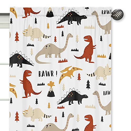 Sweet Jojo Designs Mod Dino Window Treatment Panels Curtains - Set Of 2 - Orange, Tan, Rust, Taupe, Mustard Yellow, Beige, Brown And Black Modern Dinosaur Boho Dinosaurs Gender Neutral #TOP2