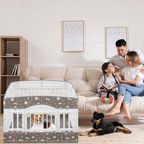 Image of 2 Pack Dog Playpens Cover and Bottom Mat Fits 4 Panels, Grey | for 36 Inch Pet Playpen, Dog Crate Cover Puppy Exercise Pad, Reusable Washable, Hook and Loop Design, Playpen Not Included