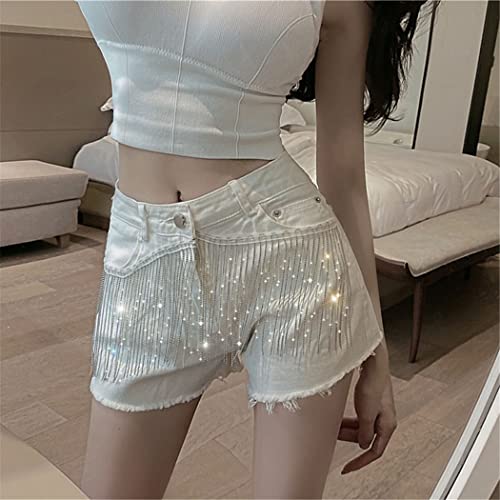 Short d'été ample en coton beige avec poches et pompons de style coréen