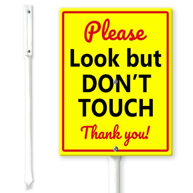 Horienteeon Please Look But Don't Touch Yard Sign with Stakes 11.5×15cm, Sturdy Aluminum Yard Signs, Do Not Touch Sign, Caution Sign Please Do Not Touch, Dont Touch Sign, No Touching Sign