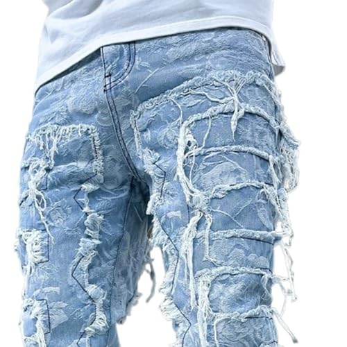 JEShifangjiusu Mens Stacked Jeans Slim Fit Ripped Jeans Destroyed Straight Denim Pants Hip Hop Trouser Streetwear Jeans3