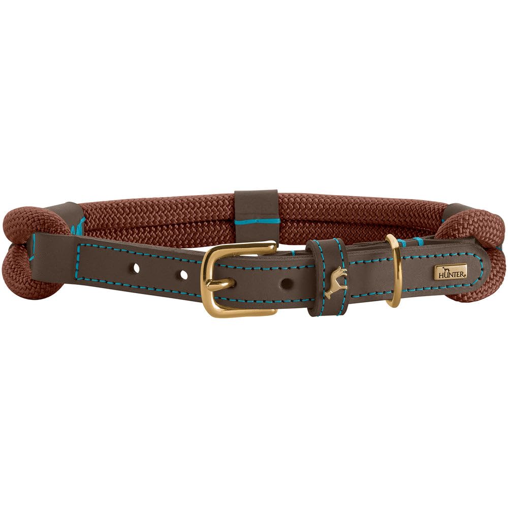 HUNTER Malia Dog Collar, Colour: Chocolate Brown/Dark Brown, Made of Soft Rope and Robust Leather, Lightweight, Durable