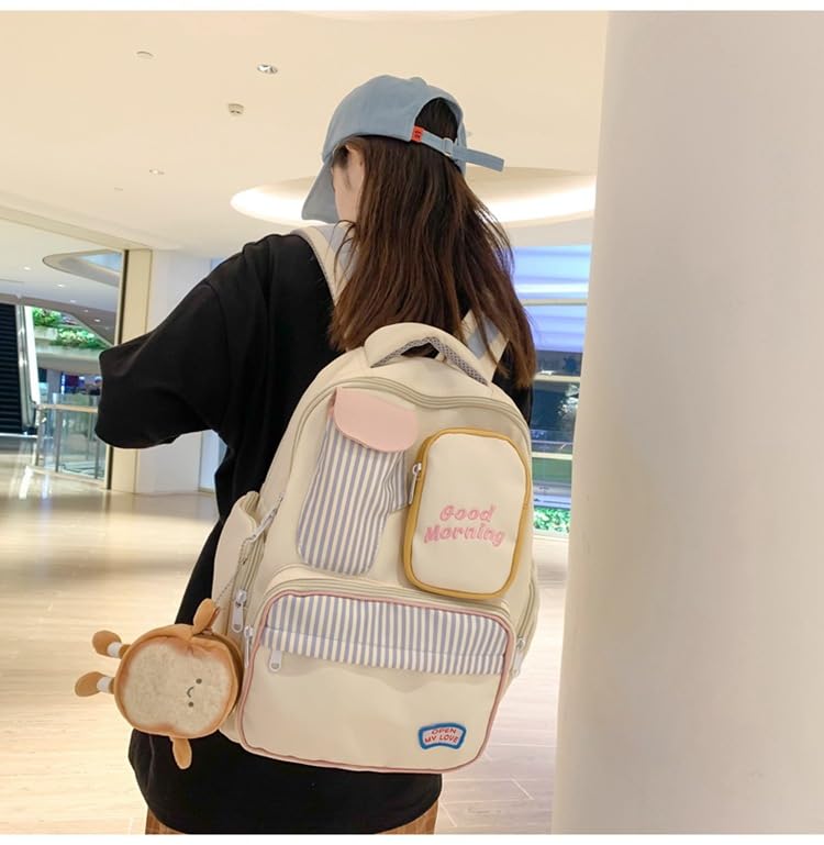 Cute Backpack for Women Men, Kawaii Backpack Shoulder Bag Fashion Durable Harajuku Aesthetic Daily Use Daypack Bookbag (white)3