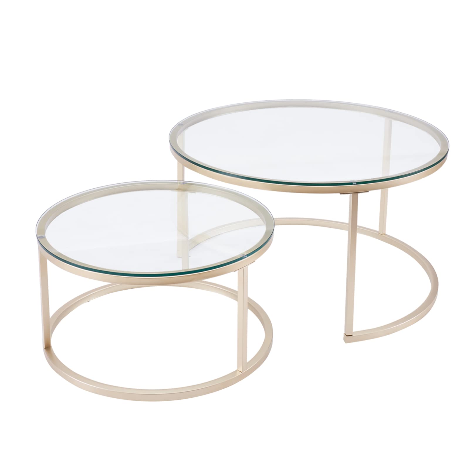 Huuryoudo Set di 2 tavolini da salotto, in vetro dorato con struttura in metallo, per balcone, divano, tavolo con piccolo tavolo da salotto, piano in vetro dorato