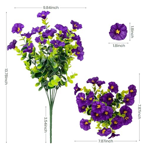 Artificial Faux Flowers for Outdoor 16 Bundles Boxwood Fake Morning Glory for Planter,UV Resistant Fake Flowers for Home Porch Patio Outside(8 Color) - Image 3