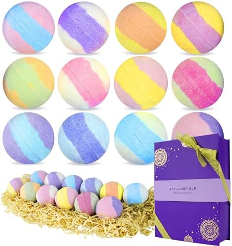 Bath Bombs Gift Set - Spa Luxetique Handmade Bath Bombs for Women, 12 x 3.2oz Spa Bath Fizzies Rich in Shea Butter, Essential Oils to Moisturize Skin, Gift Sets for Women,Mom,Birthday,Christmas