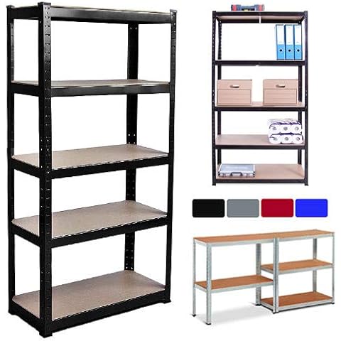 Metal Storage Shelves, 150cm x 70cm x 30cm, Black 5 Tier (175KG Per Shelf), 875KG Capacity Garage Shed Workshop Kitchen Heavy Duty Racking Storage Shelving Unit Cover