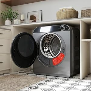 PUGSDRLY Sèche-linge performant 5kg, PTC céramique et tambour inox, Machine à sécher le linge à 4 programmes dont refroidissement, montage mural/pile compact tumble dryer (Silver grey)