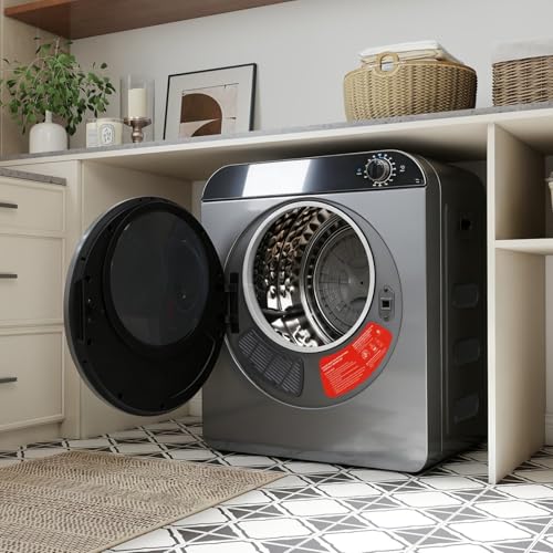 PUGSDRLY Sèche-linge performant 5kg, PTC céramique et tambour inox, Machine à sécher le linge à 4 programmes dont refroidissement, montage mural/pile...