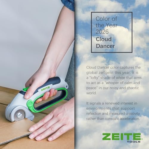 Image of ZEITE 4V Cordless Electric Scissors Cardboard Cutter with 1 x Replace Blade,1 x Storage Box,1 x USB Rechargeable Cable Rotary Cutter for Box Plastic Carpet Cloth, Easy to Hold and Safety,Gray