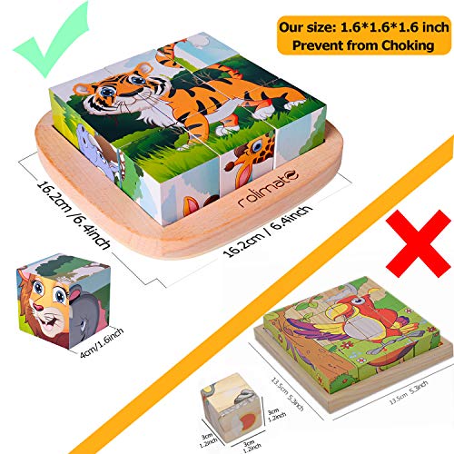 Rolimate Bilderwürfel Holz, Holzpuzzle 3D Würfelpuzzle Puzzlespiele 6 in 1 Tier-Motive mit 9 Würfel Holzspielzeug für Kinder ab 2 3 4 Jahren, Montessori Vorschule Lernspielzeug, 16 x 16cm, bunt - Image 5