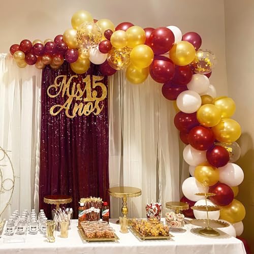 Image of Sequin Backdrop Curtain 6 Pieces 2ftx8ft Burgundy Sparkly Stage Backdrop Drapes for Christmas Party Decoration Birthday Party Background Photography Drapes