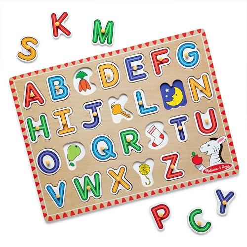 Image of Melissa & Doug Lift & See Alphabet Wooden Peg Puzzle (26 pcs) Toddler and Preschool Puzzles for Ages 1+ - FSC-Certified Materials