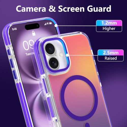Image of Magnetic Case for iPhone 16 [Compatible with Magsafe] [Cute Fashion Fluorescent Design] [1 Screen Protector] Slim Translucent Matte Case for iPhone 16 6.1 inch 2024, Purple