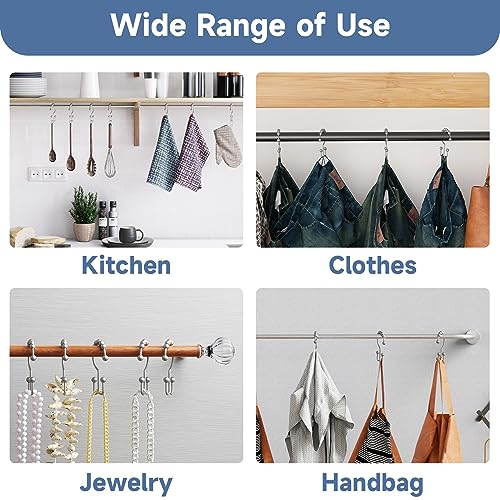 Image of Titanker Shower Curtain Hooks Rings, Rust-Resistant Metal Double Glide Shower Hooks for Bathroom Shower Rods Curtains, Set of 12 Hooks - Space Silver