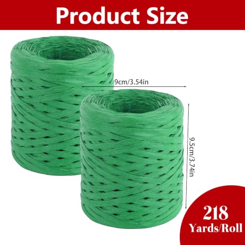 Image of BEVTEE 436 Yards Raffia Yarn for Crochet, Packing Paper Twine 2 Rolls Green | Paper Ribbon for Wrapping Christmas Crafts DIY Decoration, Easy to Tie, Perfect for Basket Weaving Supplies