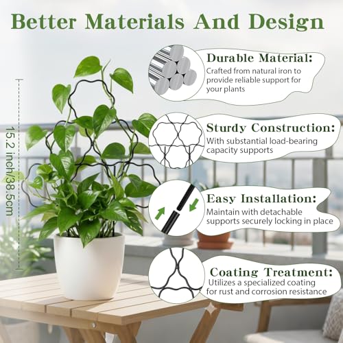 Image of ZOUTOG 9 Pack Trellis for Climbing Plants Outdoor 15 Inch,Rustproof Metal Garden Trellis for Potted Plants,Sturdy Houseplant Support Indoor Outdoor for Ivy Pothos Monstera Hoya Flower Vine (Flower)