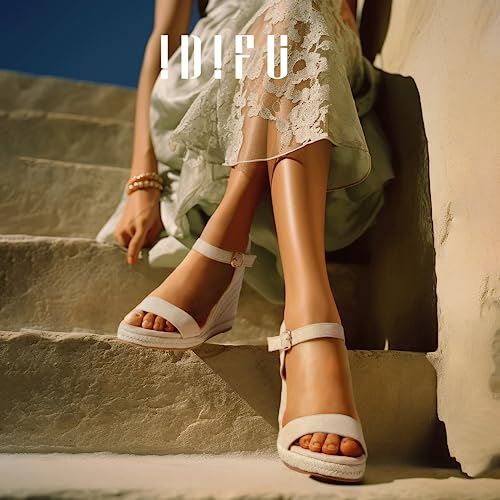 Image of IDIFU IN4 Espadrille Wedge Sandals for Women Open Toe Ankle Strap Platform Wedges Heels Causal Summer Wedge Shoes Comfortable Espadrilles Wedges