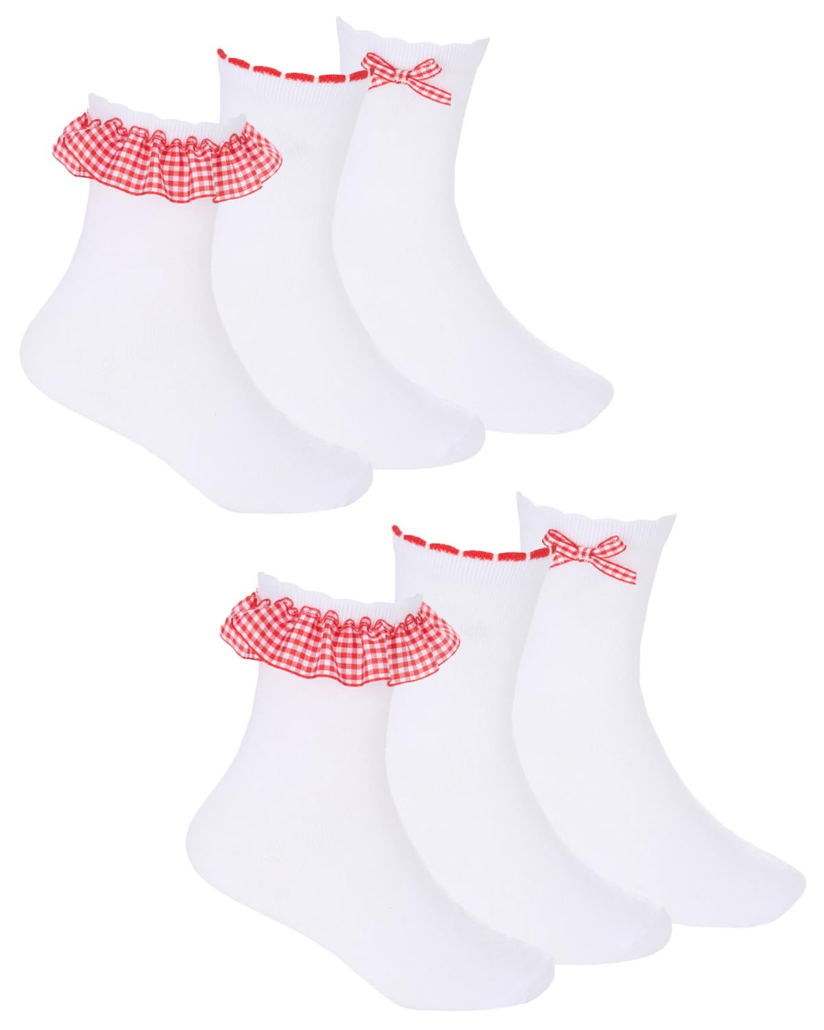 Slumber Hut 6 Pairs - Red 6 Pairs Kids Gingham Ribbon Socks 43B861 Red 12.5-3.5