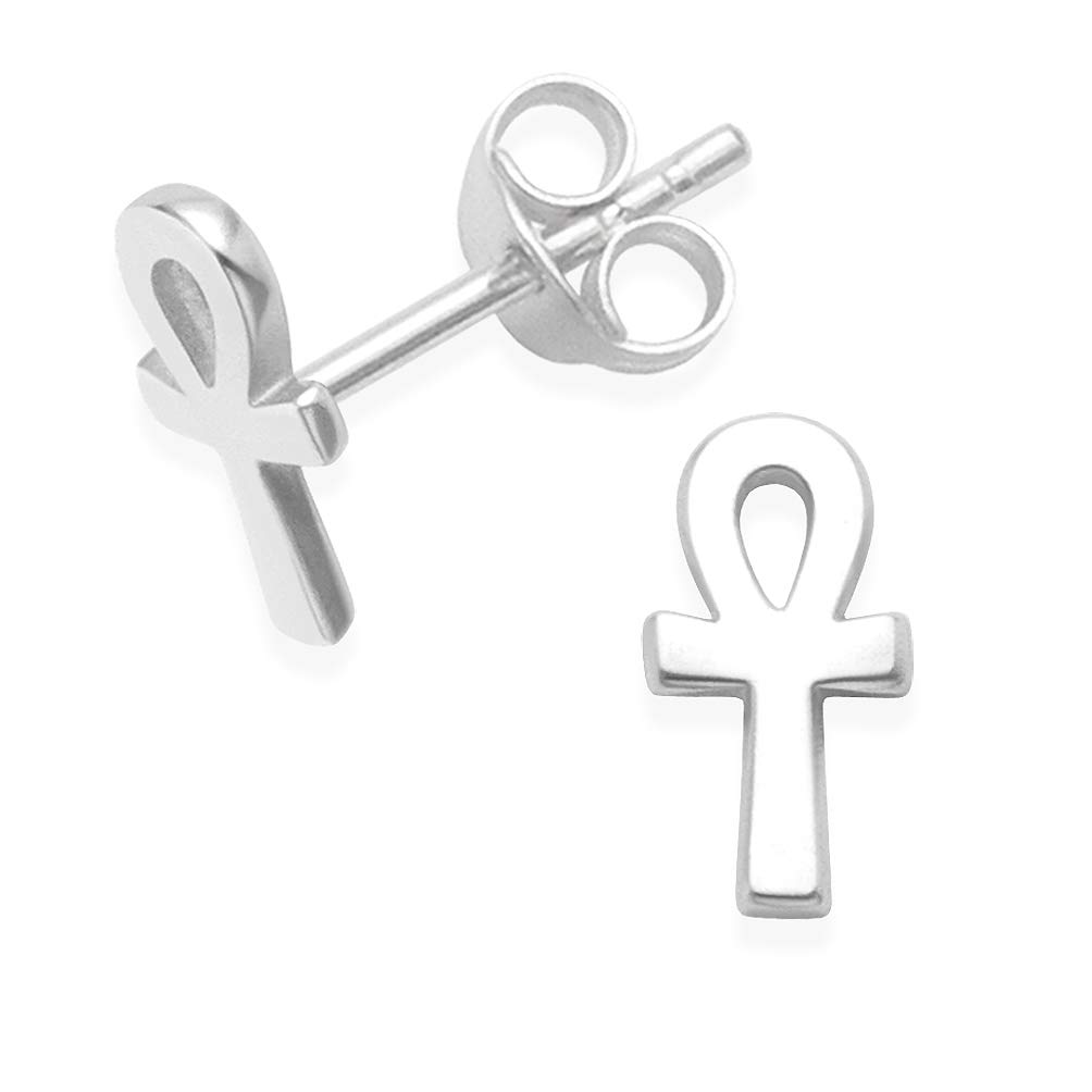 Heather Needham Sterling Silver Ankh Earrings - SIZE: 9mm (1/3 inch). Gift Boxed 5080