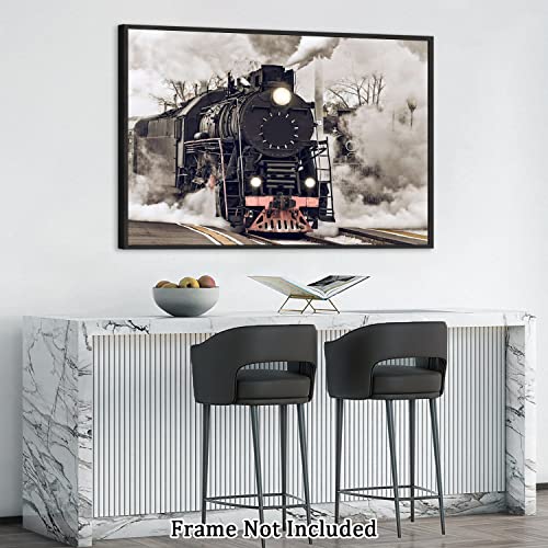 Eorntdy Canvas Wall Art Black Old Steam Train Canvas Print Artwork Smoking Train Wall Art Paintings Modern Picture Print Unframed For Living Room Dinning Room Bedroom Bathroom Home Decor 16X24Inch #TOP3