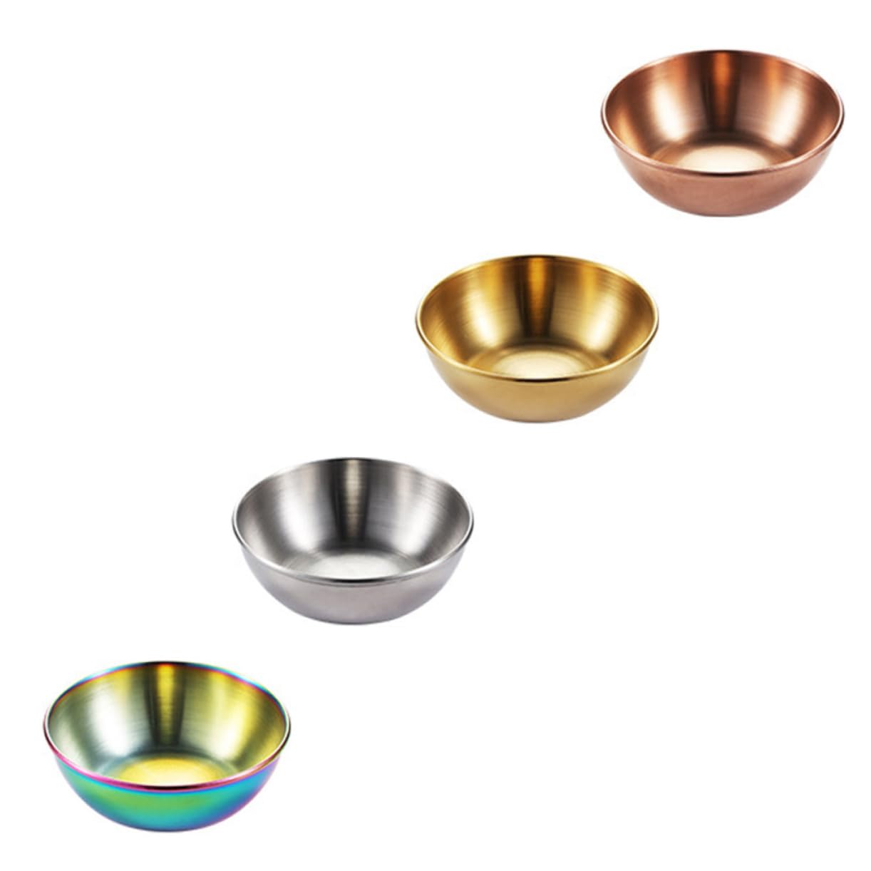 Unomor 2sets Stainless Steel Plate Mini Appetizer Plates Round Tray Dipping Sauce Dishes Sauce Cups Mini Condiments Tasting Dishes Sushi Dipping Bowls Soy Sauce Bowls Small Dipping 4pcs*2