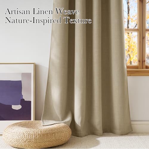 image for NICETOWN Short Faux Linen Oatmeal Blackout Curtains 63 inches Long for