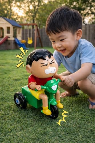 Image of Shinchan Cartoon Tricycle Toy Figure for Kids - Cute Anime Action Figure PVC Collectible | Shin Chan Bike Riding Figurine | Desk Decor Display Toy | Gift for Boys, Girls & Anime Fans