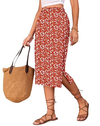 Image of Naggoo Midi Skirts for Women Summer Elastic High Waisted Side Slit Long Skirts