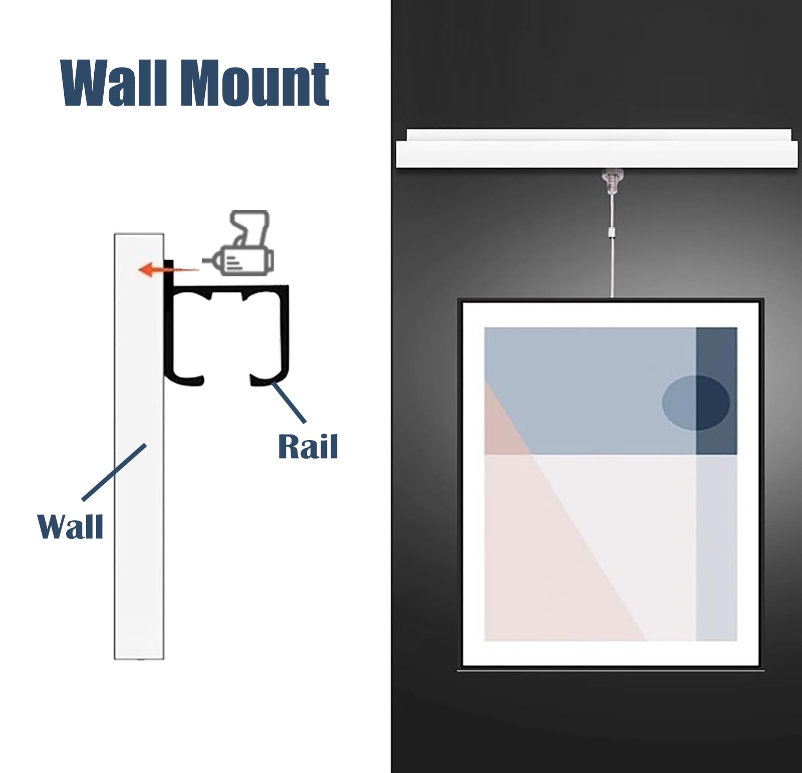 Cimaise pour Tableau Système de Suspension Murale pour Tableaux, Cintres Coulissants pour et , Rail pour Affiches avec Câbles(1.5m/4.9' Cable,120cm/47.2" Track)
