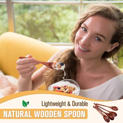 Image of 9 inch Korean Wooden Spoons for Eating, ADLORYEA 6 Pieces Small Wood Spoons