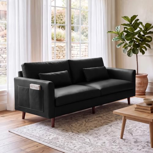 Image of Kingfun Faux Leather 3-Seater with Side Pocket, Black