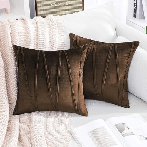 Image of Khooti Velvet Striped Cushion Cover Pack of 1-38 inch x 38 inch / 97 x 97 cm | Brown | Soft Pillow Covers Cushion Case for Sofa Bedroom Livingroom Chair Car, Cushion Cover with Zig Zag Pattern